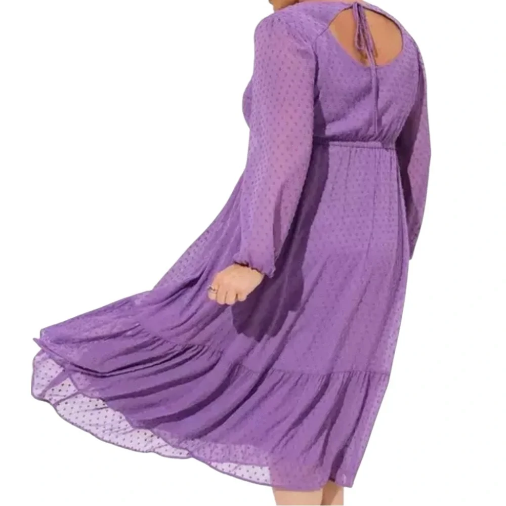 Torrid Purple Tea Length Clip Dot Open Back A-Line Dress Size 1 - Picture 5 of 17